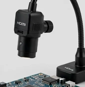Detail view of the MicroHub BenchHD 4K Autofocus Soldering Microscope
