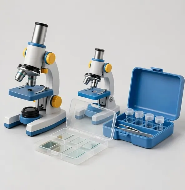 MicroHub JuniorLab Kids Microscope Kit 100x–1200x — A real first microscope kit — glass optics, dual light, slides and case included