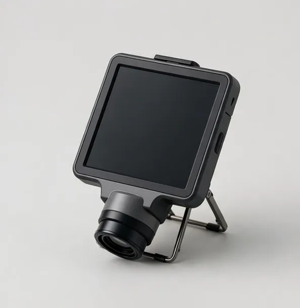Portable LCD microscope on a folding stand for craft inspection