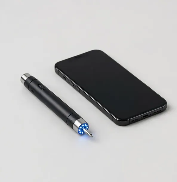 Wireless USB handheld microscope beside a smartphone